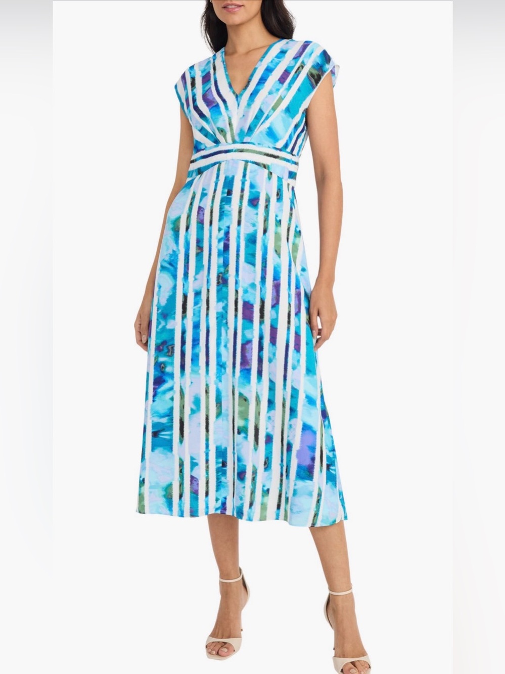 NWT Maggy London Paint Stripe Cap Sleeve Midi Dress